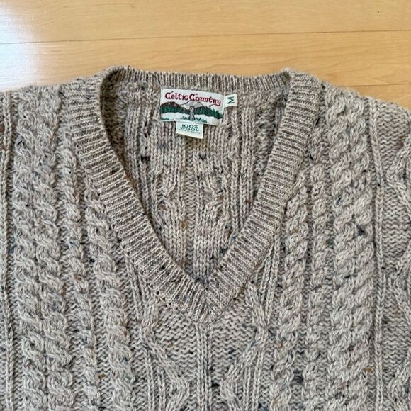 Celtic Country 100% Wool Made in Ireland Fisherman Chunky Knit V Neck Sweater M - Picture 5 of 9